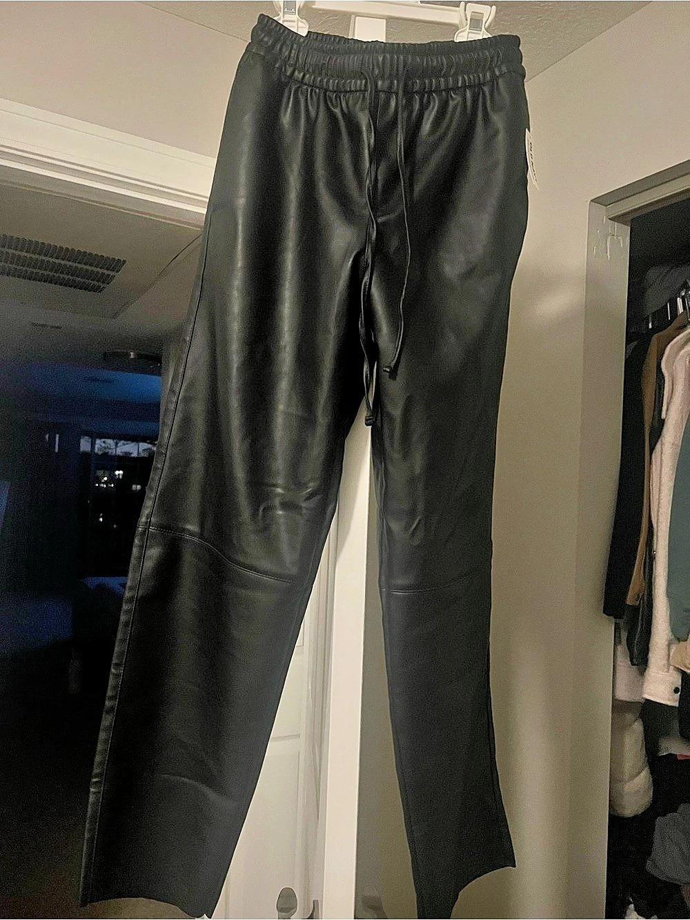 Old navy Faux Leather Jogger Pants Black Size Medium NWT